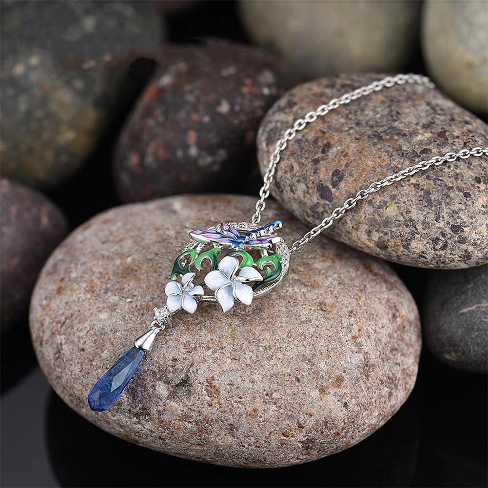 Women Enamel Flower Dragonfly Rhinestone Pendant Necklace Earrings Ring Jewelry