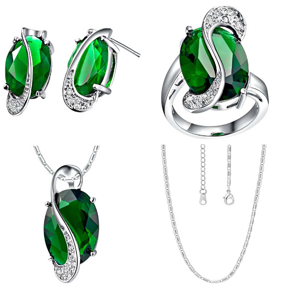 Fashion Women Rainbow Faux Topaz Pendant Necklace Earrings Ring Jewelry Set