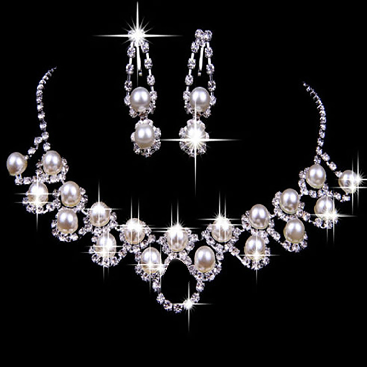 3Pcs Engagement Jewelry Set Faux Pearls Decor Anniversary Gift Shiny Women Necklace Earrings Jewelry Set for Wedding