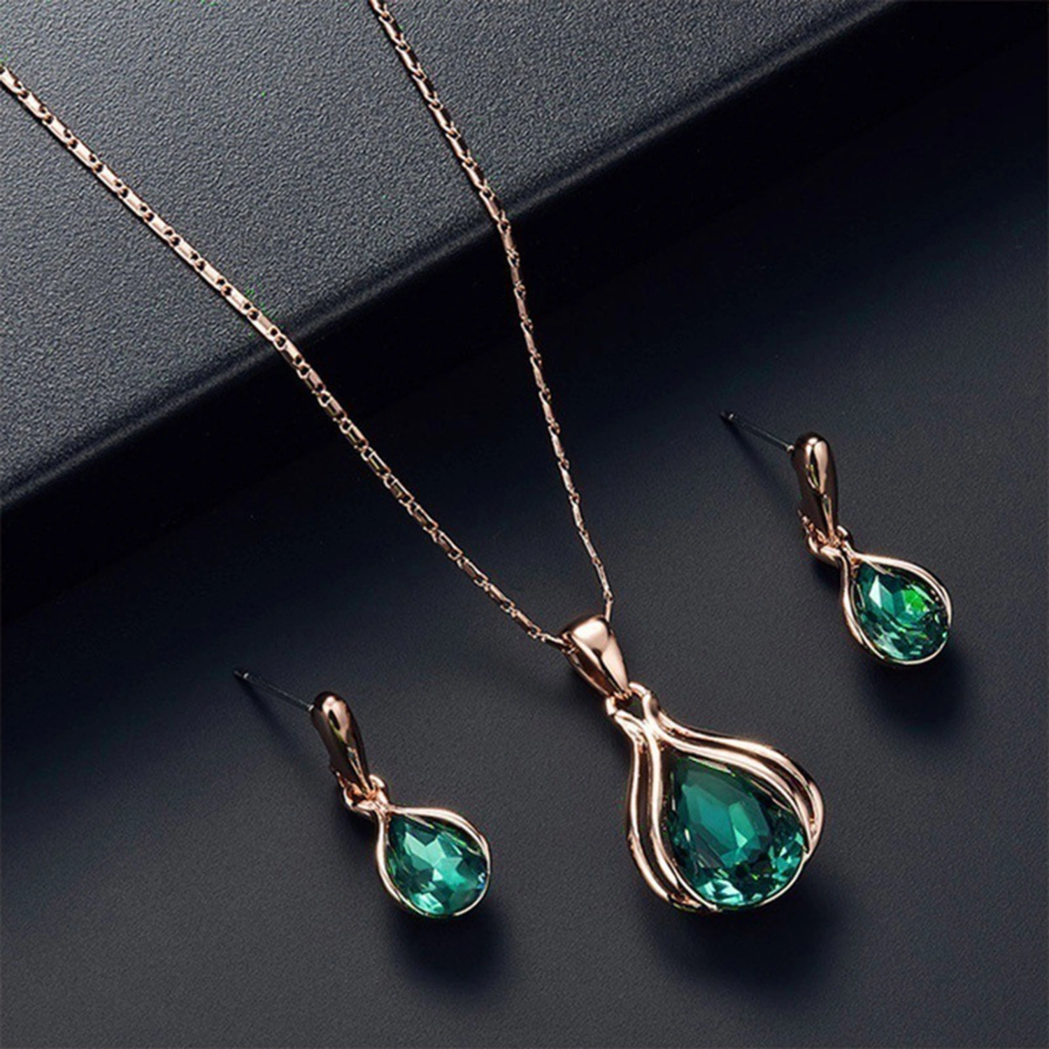 1 Set Women Necklace Earrings Geometric Jewelry Gift Faux Crystal Trend Lady Water Drop Pendant Necklace Earrings for Party