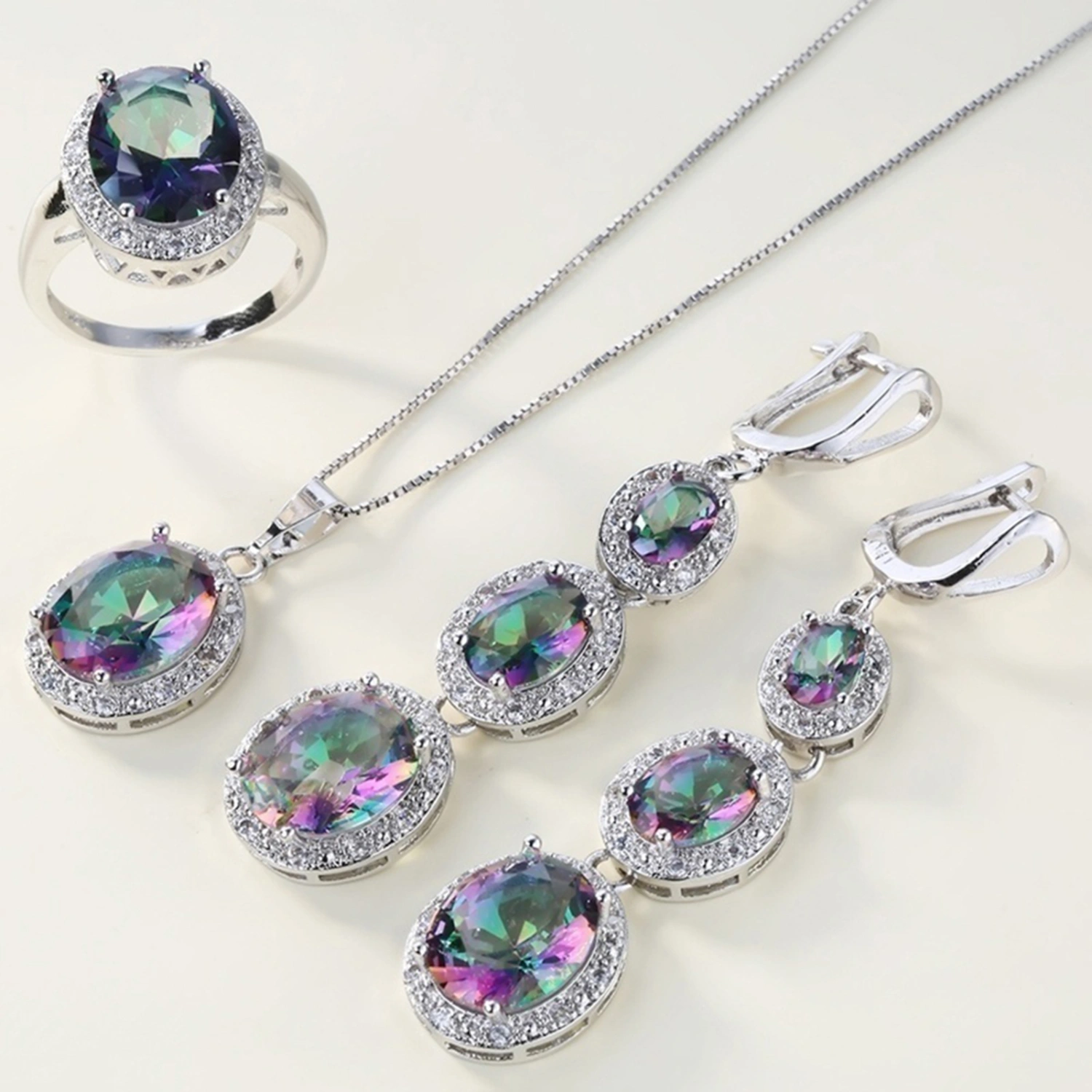 3Pcs Necklace Fashion Elegant Multicolor Faux Topaz Pendant Jewelry Set for Women