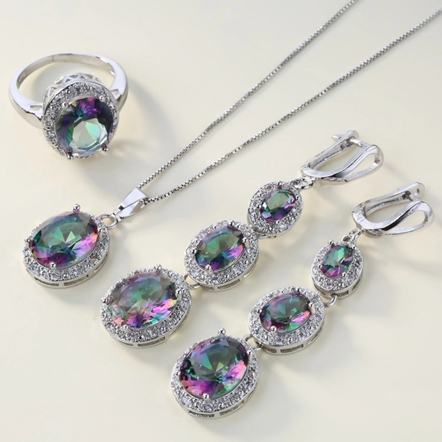 3Pcs Necklace Fashion Elegant Multicolor Faux Topaz Pendant Jewelry Set for Women