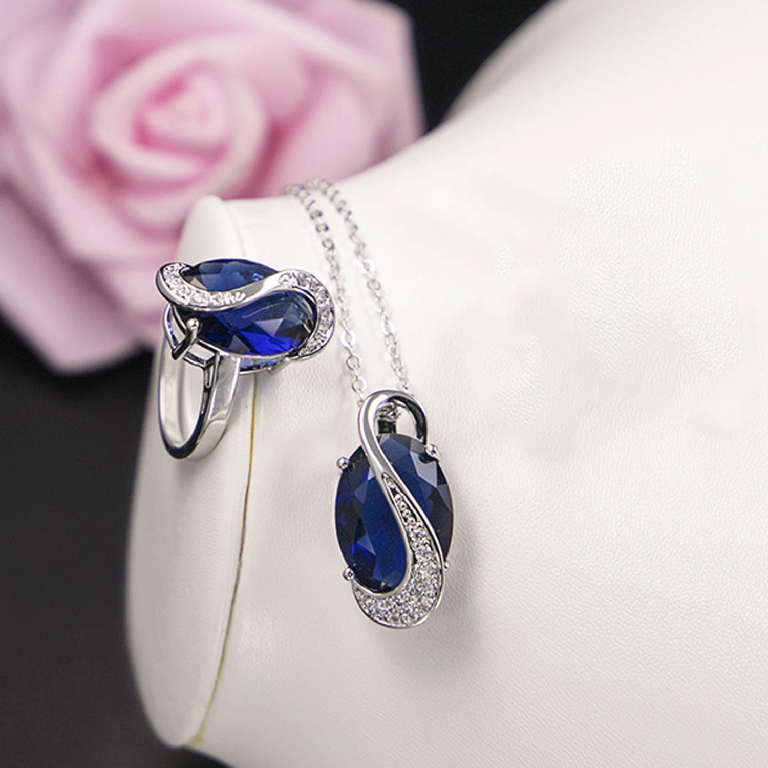1 Set Necklace Earrings Ring Geometric Rhinestones Sparkling Plated Women Jewelry Set for Prom