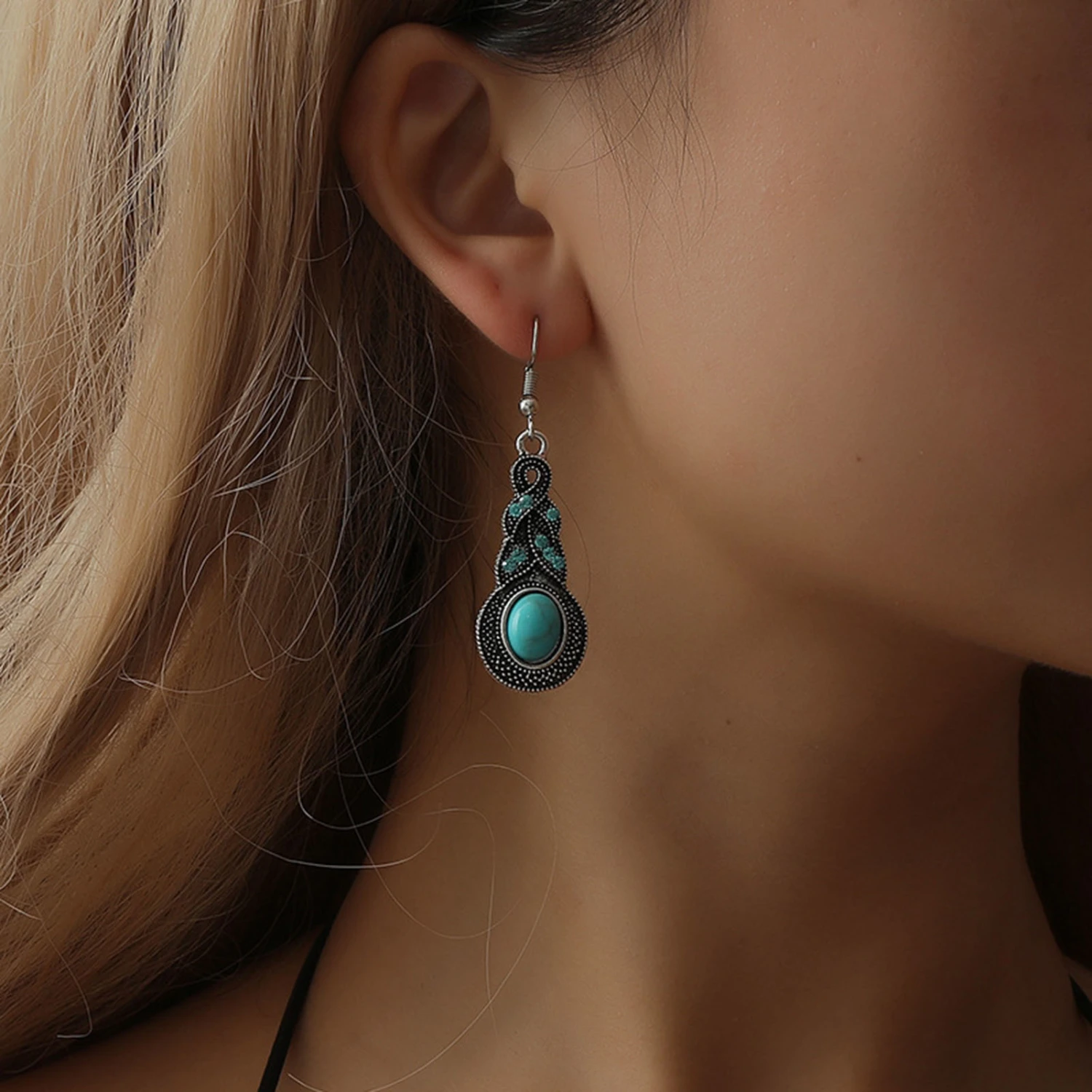 1 Set Women Necklace Earrings Faux Turquoise Vintage Jewelry Electroplating Sparkling Jewelry Set for Party