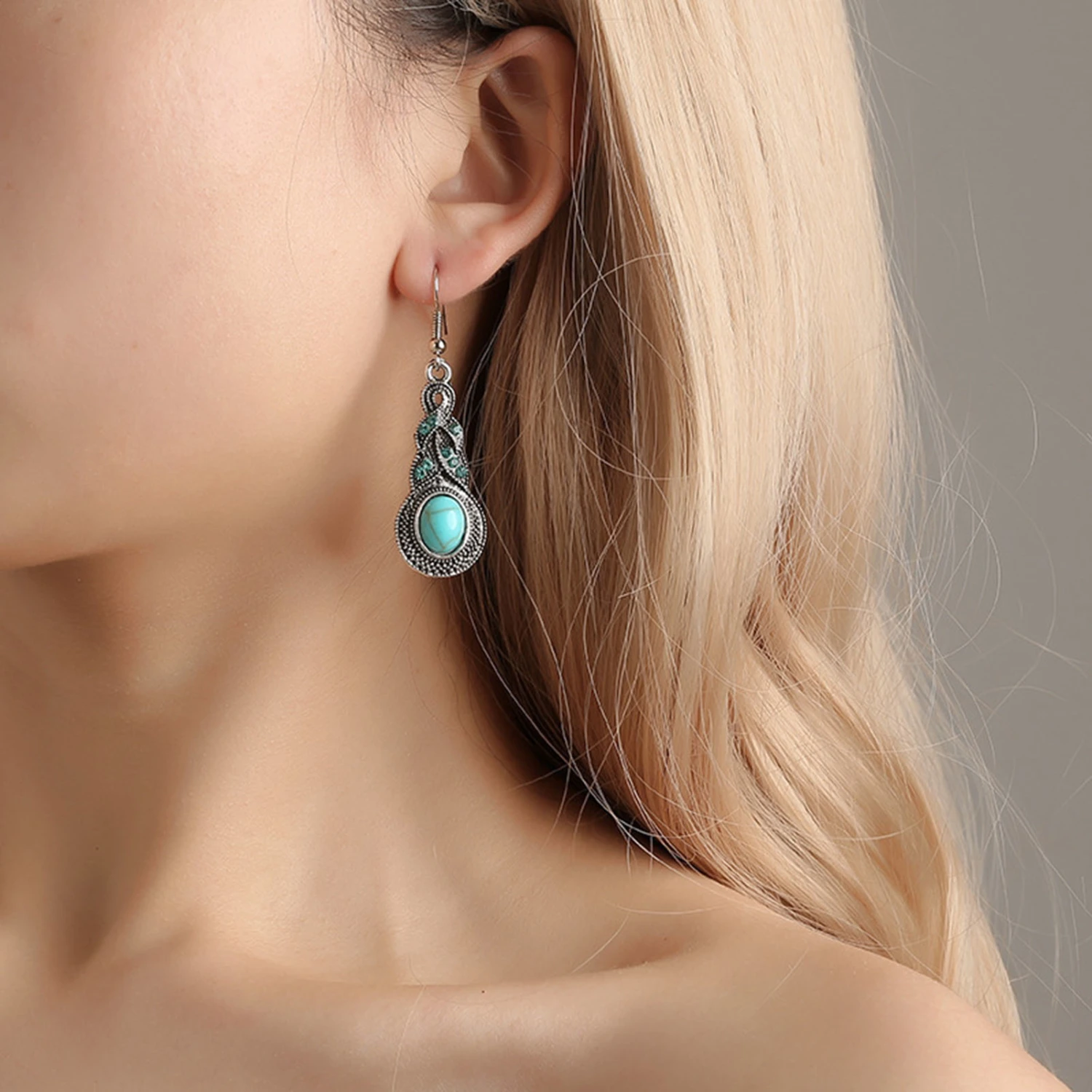 1 Set Women Necklace Earrings Faux Turquoise Vintage Jewelry Electroplating Sparkling Jewelry Set for Party