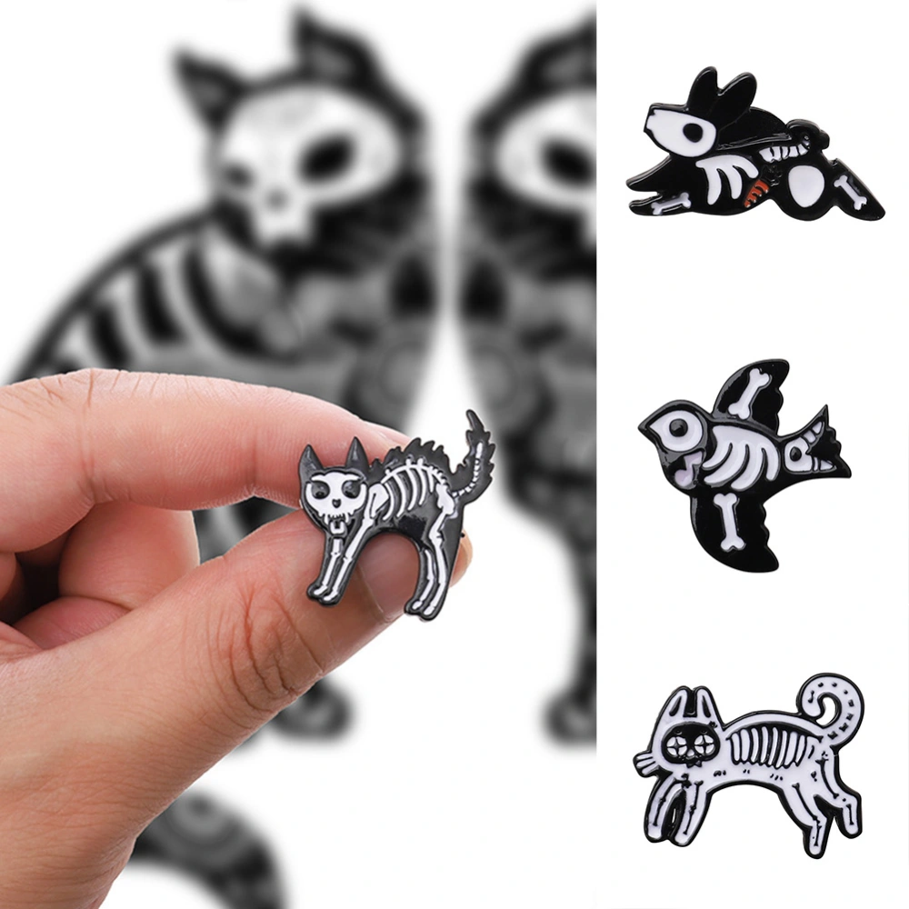 Unisex Retro Bird Cat Skeleton Enamel Brooch Pin Badge Denim Jacket Collar Badge