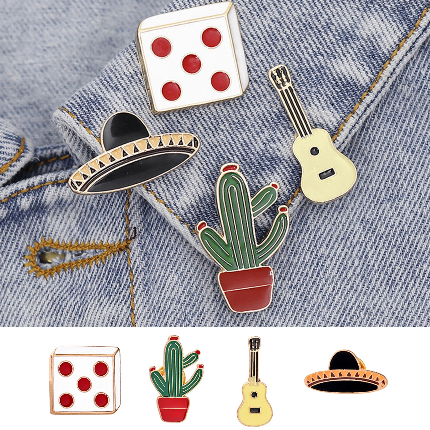 Mini Cartoon Pot Cactus Planet Pattern Collar Brooch Lapel Pin Backpack Accessories for Coat Decor