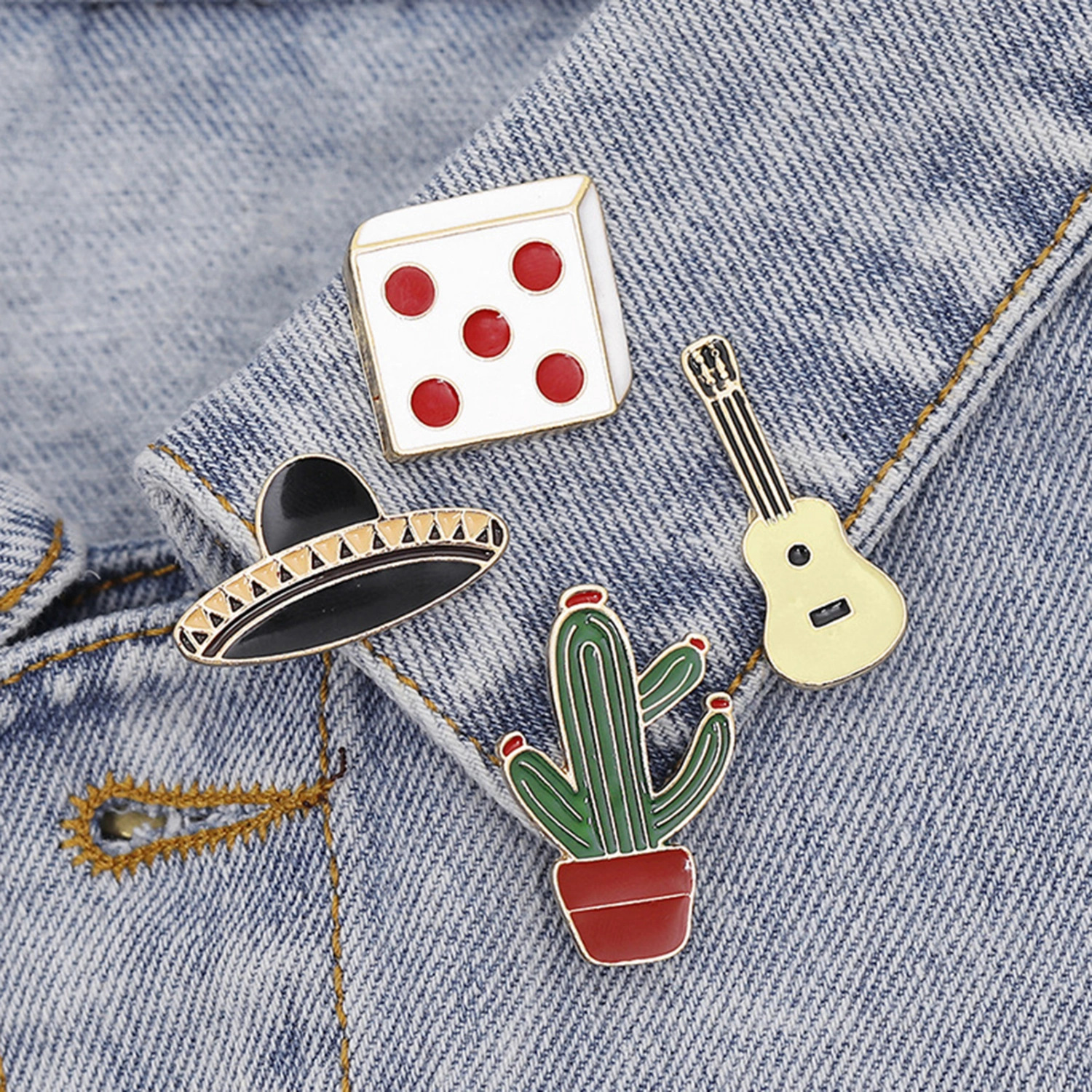 Mini Cartoon Pot Cactus Planet Pattern Collar Brooch Lapel Pin Backpack Accessories for Coat Decor