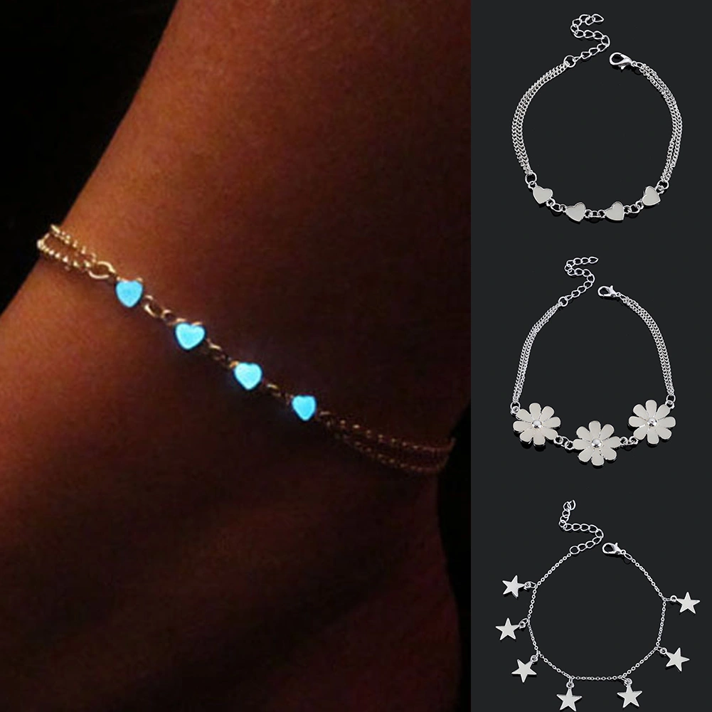 Little Star Heart Flower Glow in the Dark Ankle Bracelet Anklet Women's Jewelry