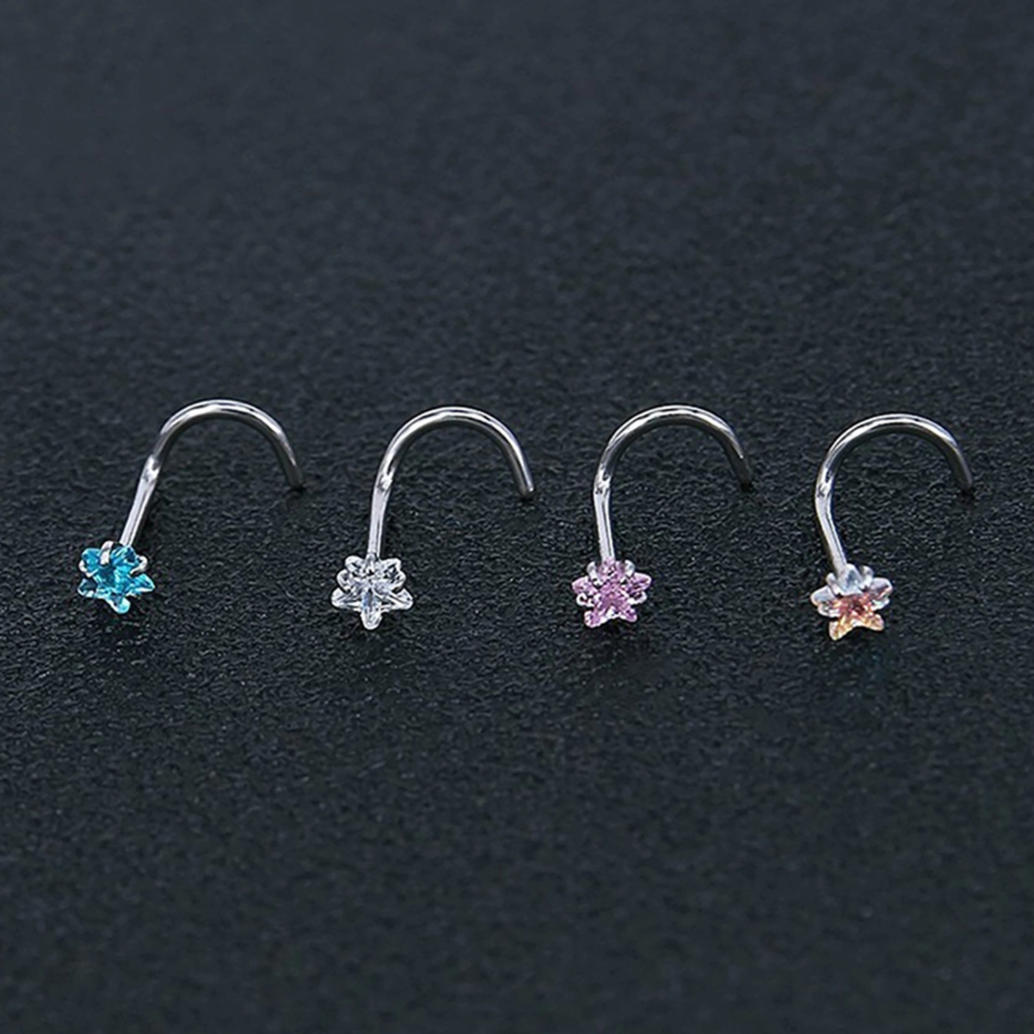 3Pcs Nose Stud Star Heart Stainless Steel Cubic Zircon Nose Rings for Party