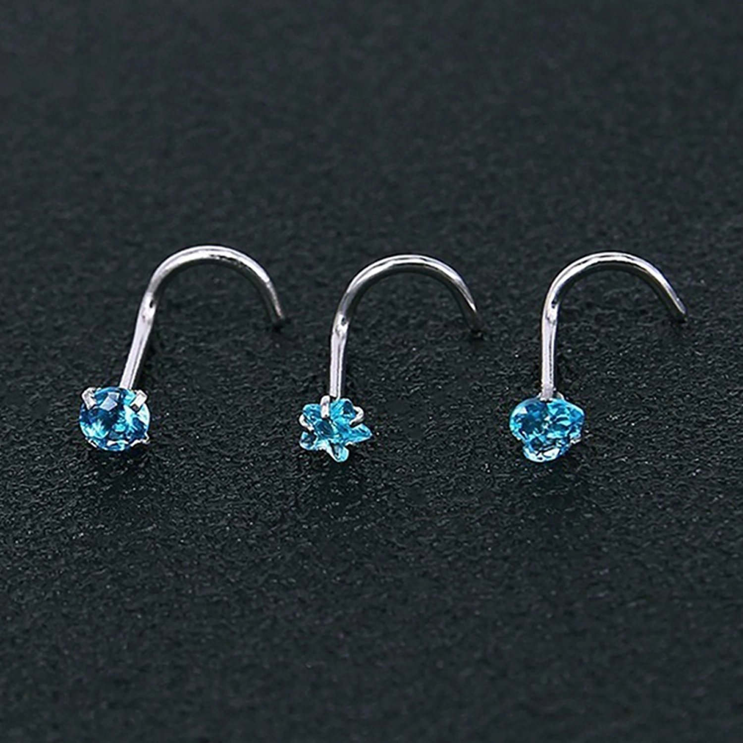 3Pcs Nose Stud Star Heart Stainless Steel Cubic Zircon Nose Rings for Party