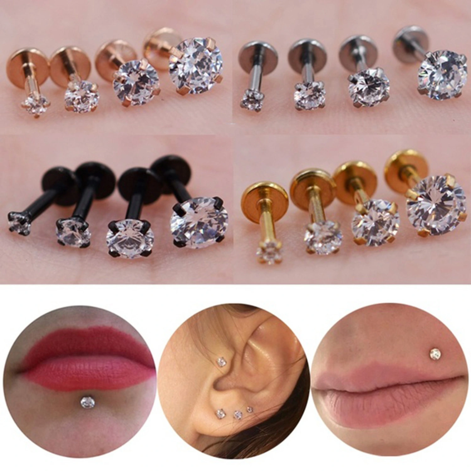 1Pc Labret 2/3/4/5mm Cubic Zircon Jewelry Gift Cartilage Lip Ring for Women