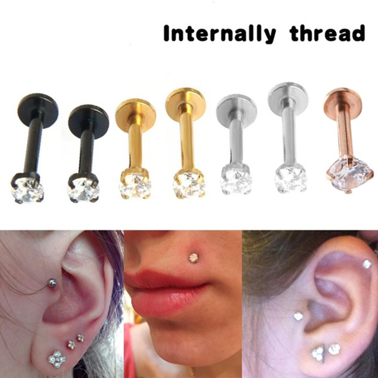 1Pc Labret 2/3/4/5mm Cubic Zircon Jewelry Gift Cartilage Lip Ring for Women