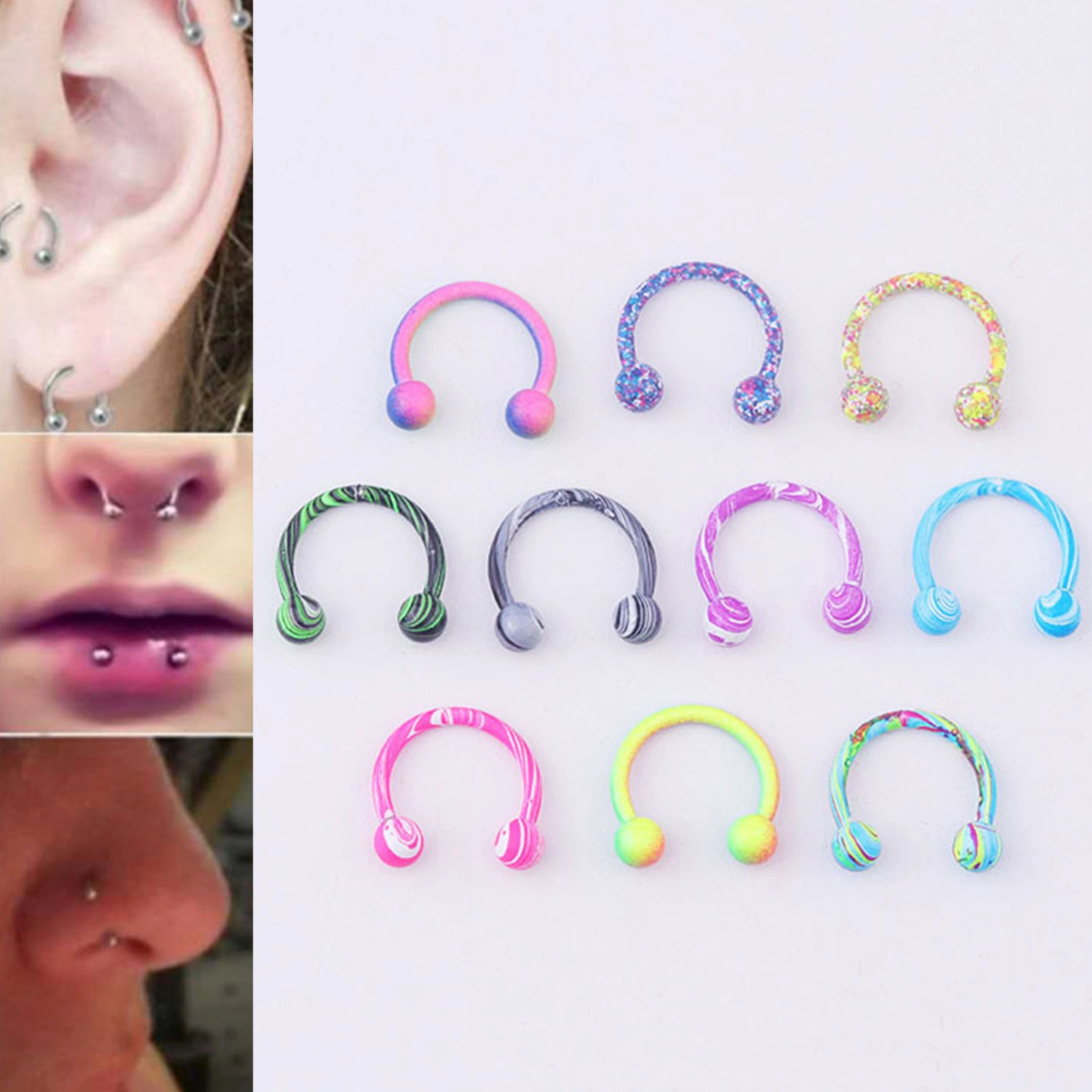 10Pcs/Set Perforation-free Nose Stud Comfortable to Wear Long Service Life Handsome Cool Nose Ring for Club