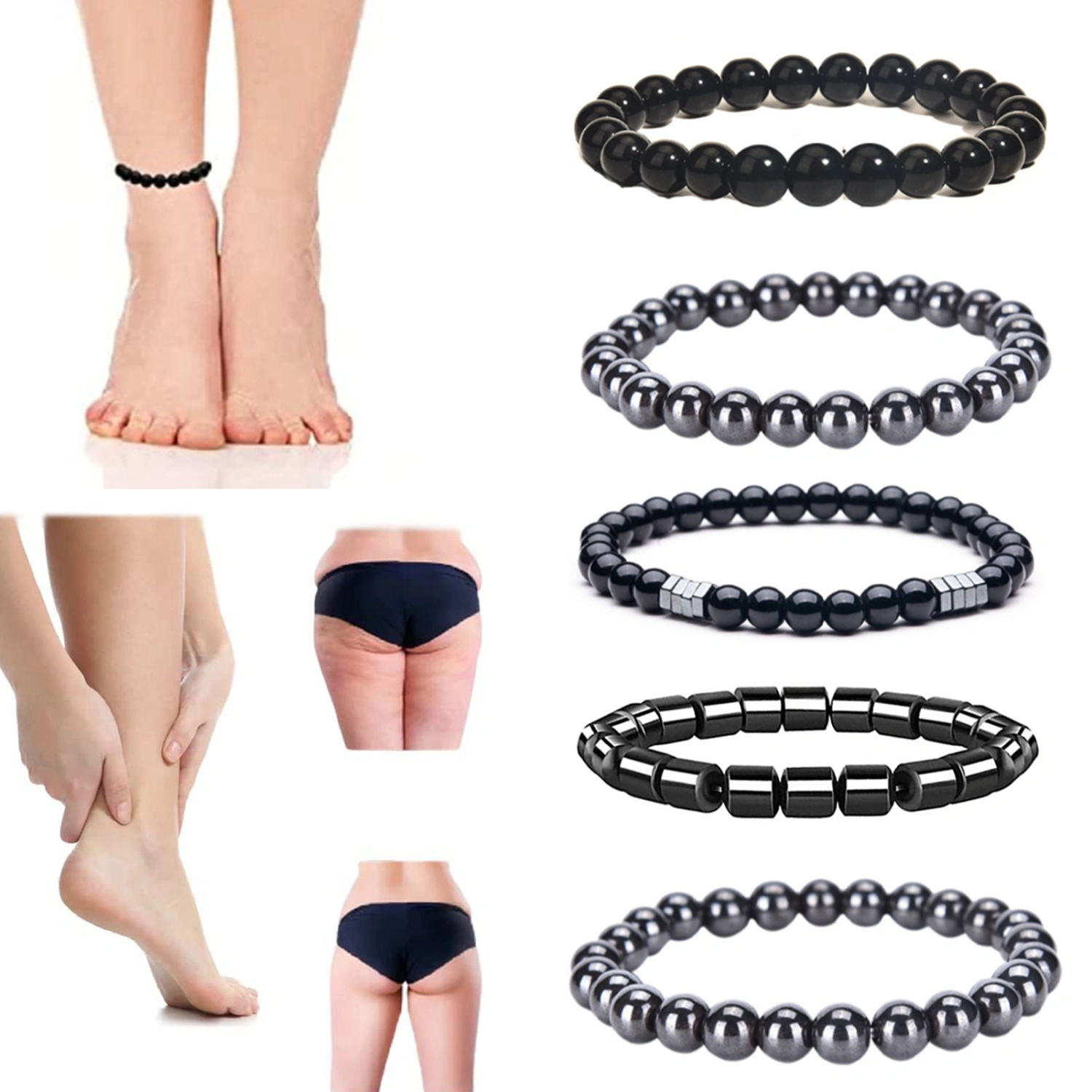 Magnetic Therapy Anklet Anti Swelling Pain Relief Jewelry Accessories Glossy Black Strong Magnet Anklet Ankle Bracelet for Daily Life