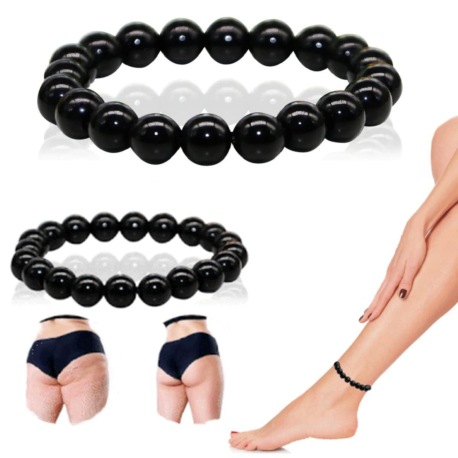 Magnetic Therapy Anklet Anti Swelling Pain Relief Jewelry Accessories Glossy Black Strong Magnet Anklet Ankle Bracelet for Daily Life