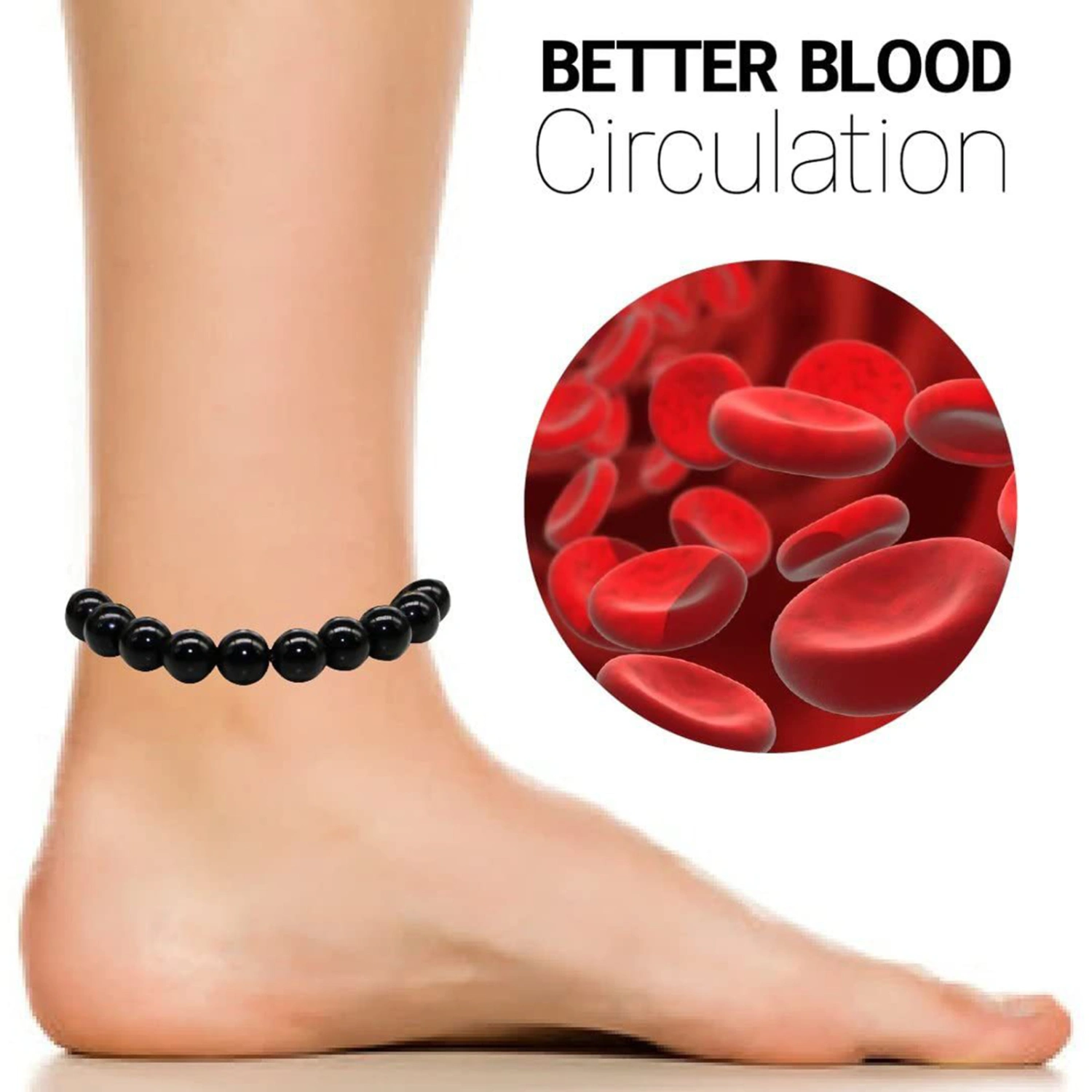 Magnetic Therapy Anklet Anti Swelling Pain Relief Jewelry Accessories Glossy Black Strong Magnet Anklet Ankle Bracelet for Daily Life
