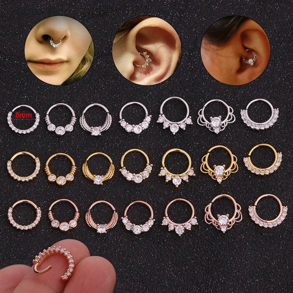 1Pc Women Cubic Zirconia Inlaid Nose Ring Helix Earring Hoop Piercing Jewelry