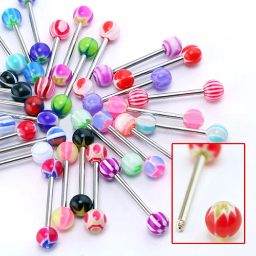 30 Pcs Multicolor Tounge Rings Bars 316L Surgical Steel Barbell Body Piercing Jewelry