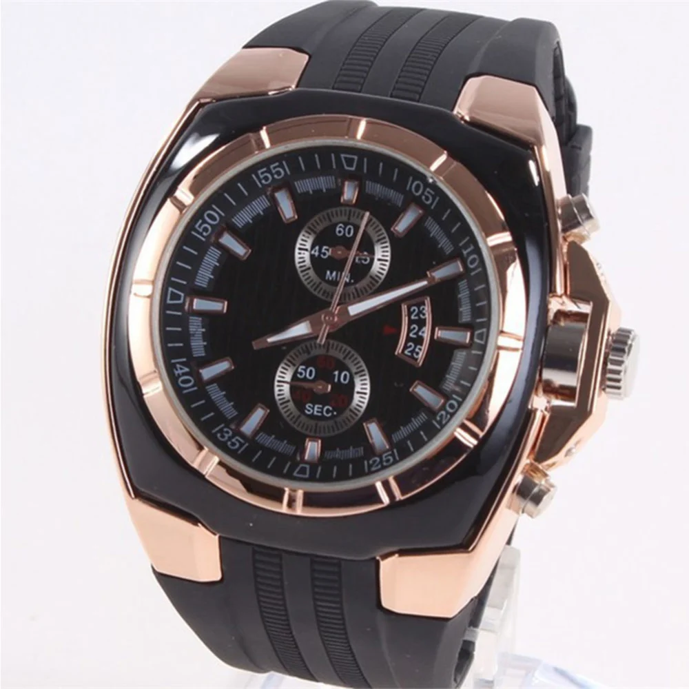 Fashion Business Gentleman Men Silicone Strap Quartz Analog Wrist Watch Gift