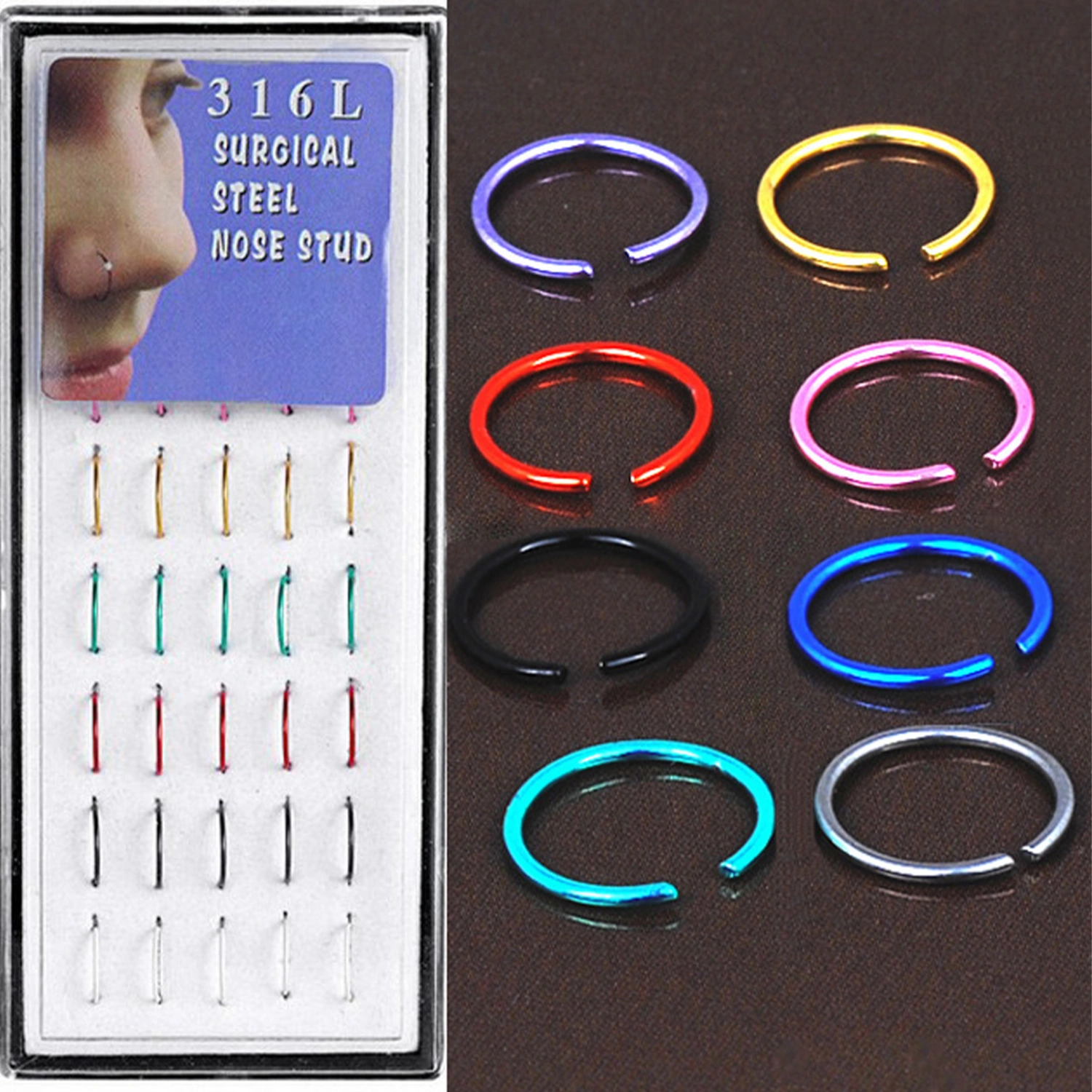 20 PCS Nose Rings Multi-Colors Durable Stainless Steel Anti-rust Nose Decoration for Women