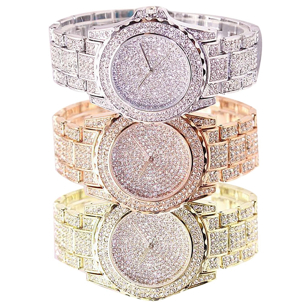 Women Luxury Full Shiny Rhinestone Round Quartz Movement Wrist Watch Bracelet