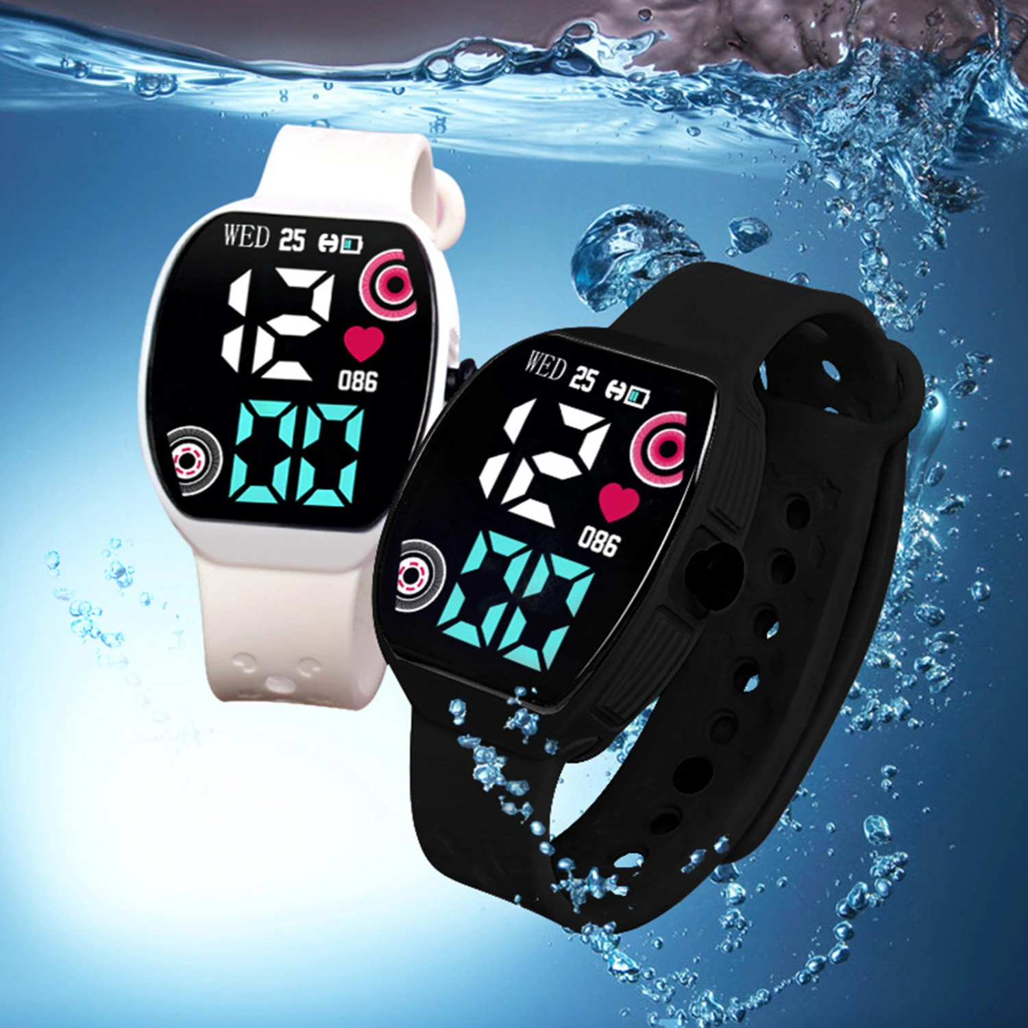 Electronic Watch Waterproof Power-saving LED Display Multifunctional Low Consumption Precise Time Lightweight Square Dial Sports Watch for Kids