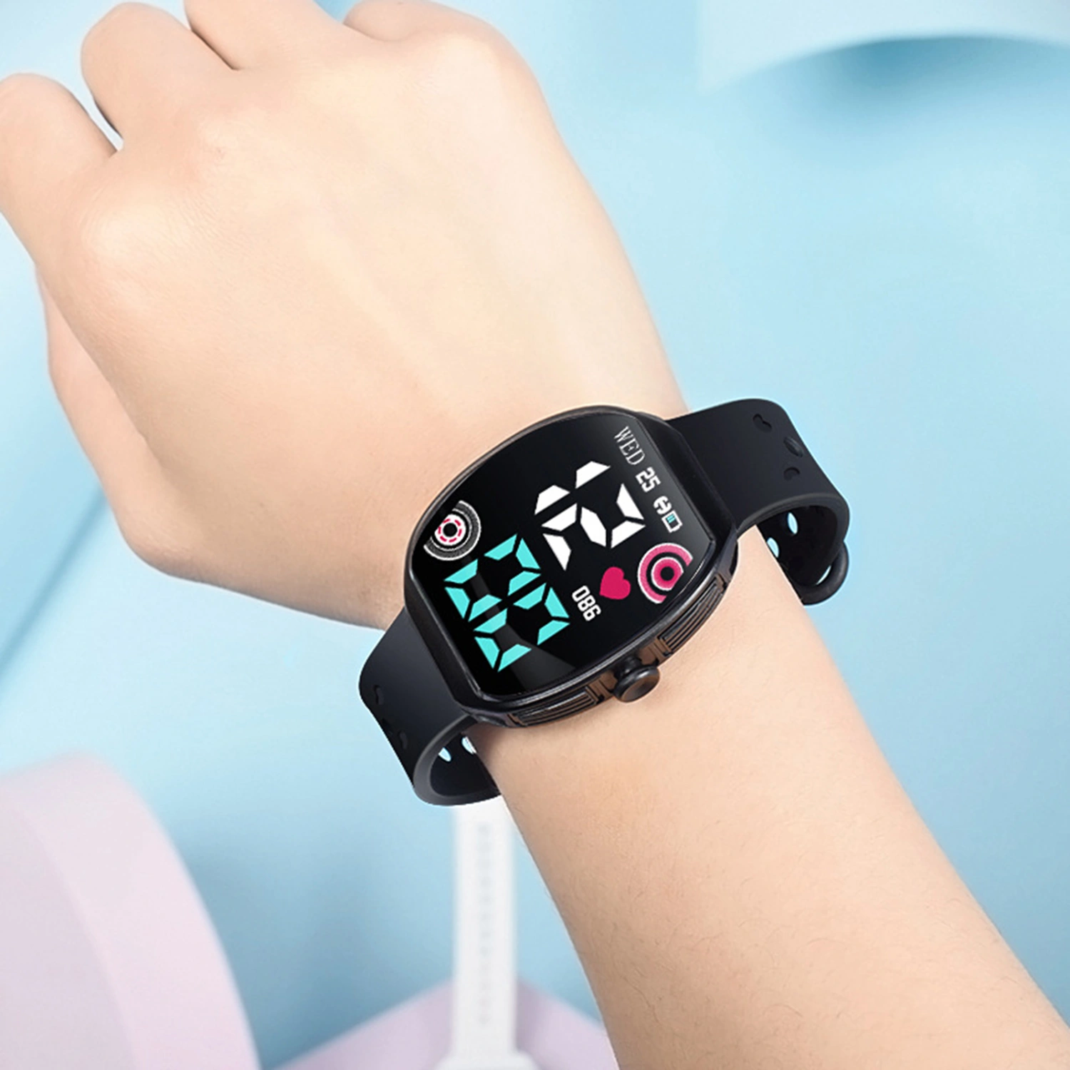 Electronic Watch Waterproof Power-saving LED Display Multifunctional Low Consumption Precise Time Lightweight Square Dial Sports Watch for Kids