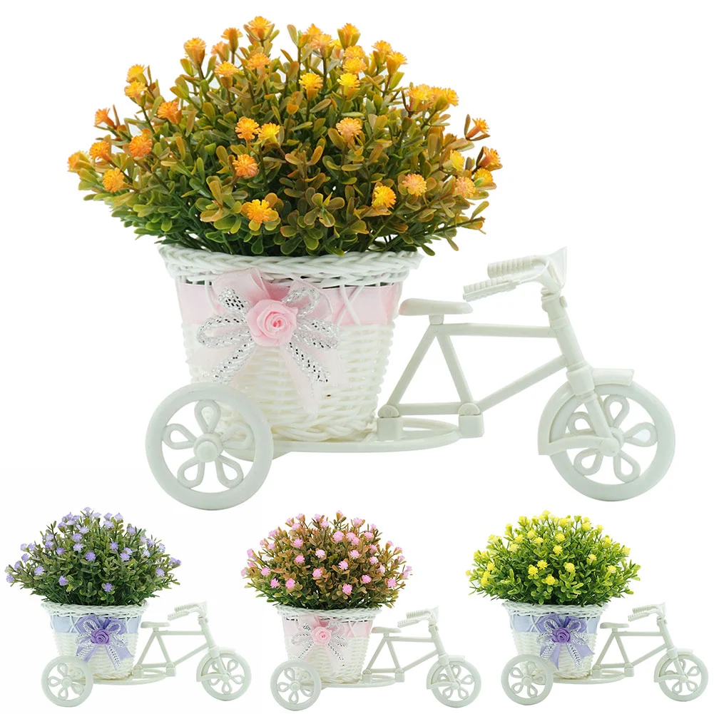 Artificial Flower Rattan Basket Tricycle Desktop Store Showcase Party Home Decor