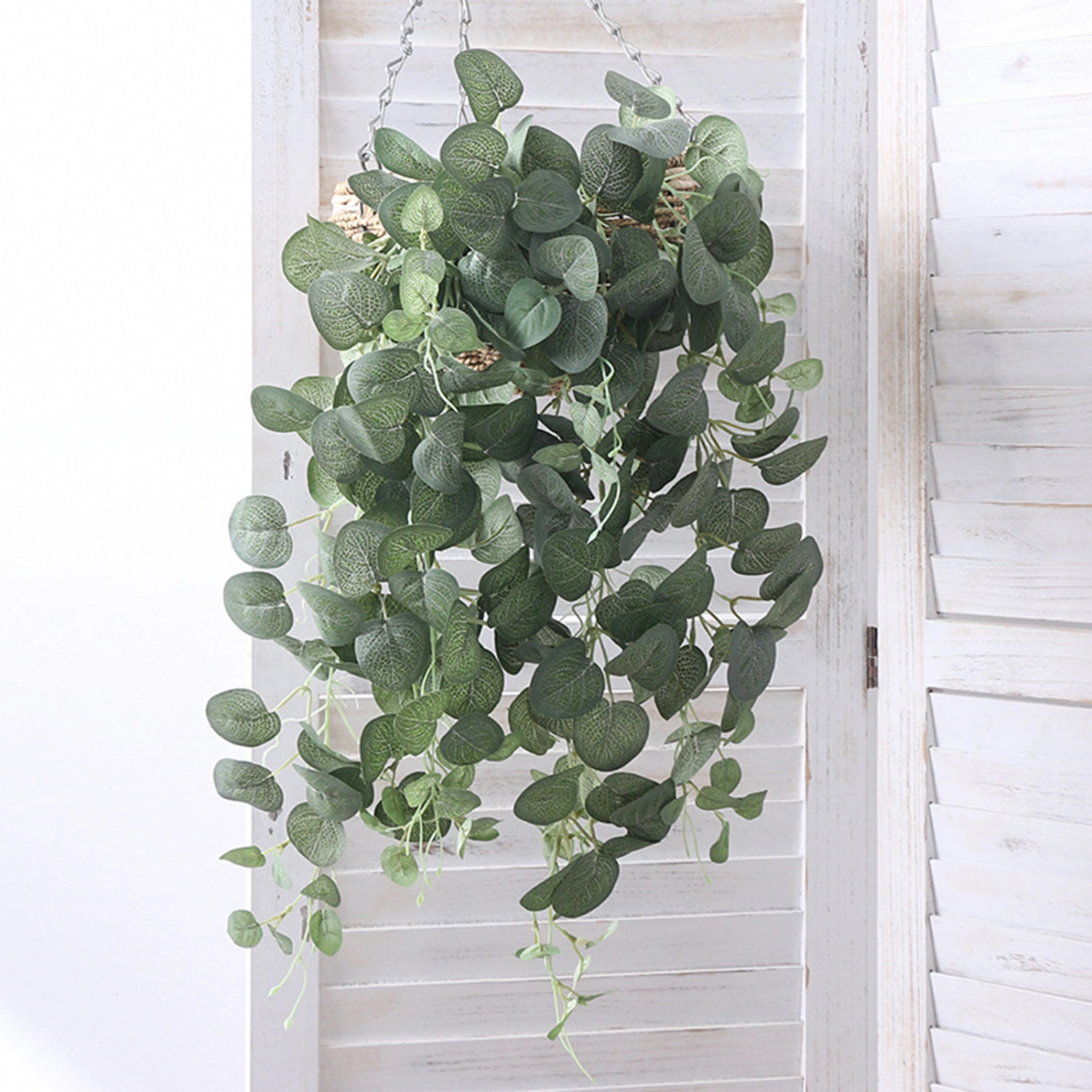 1 Branch Artificial Rattan Flexible Vivid Weather-resistant Decorative Fake Eucalyptus Leaves Vine Home Decoration