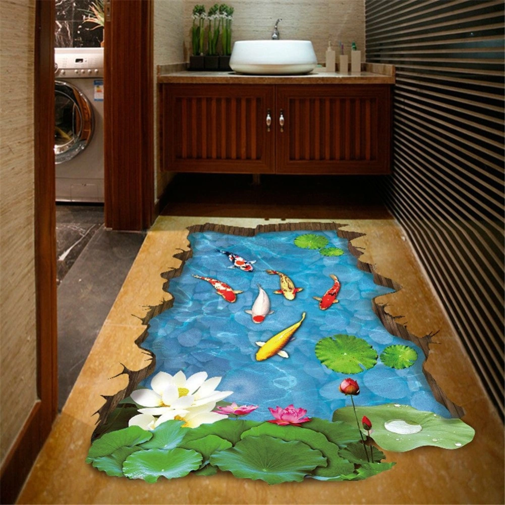 Creative 3D Lotus Brocade Carp Pond PVC Sticker Waterproof Indoor Decal Decor