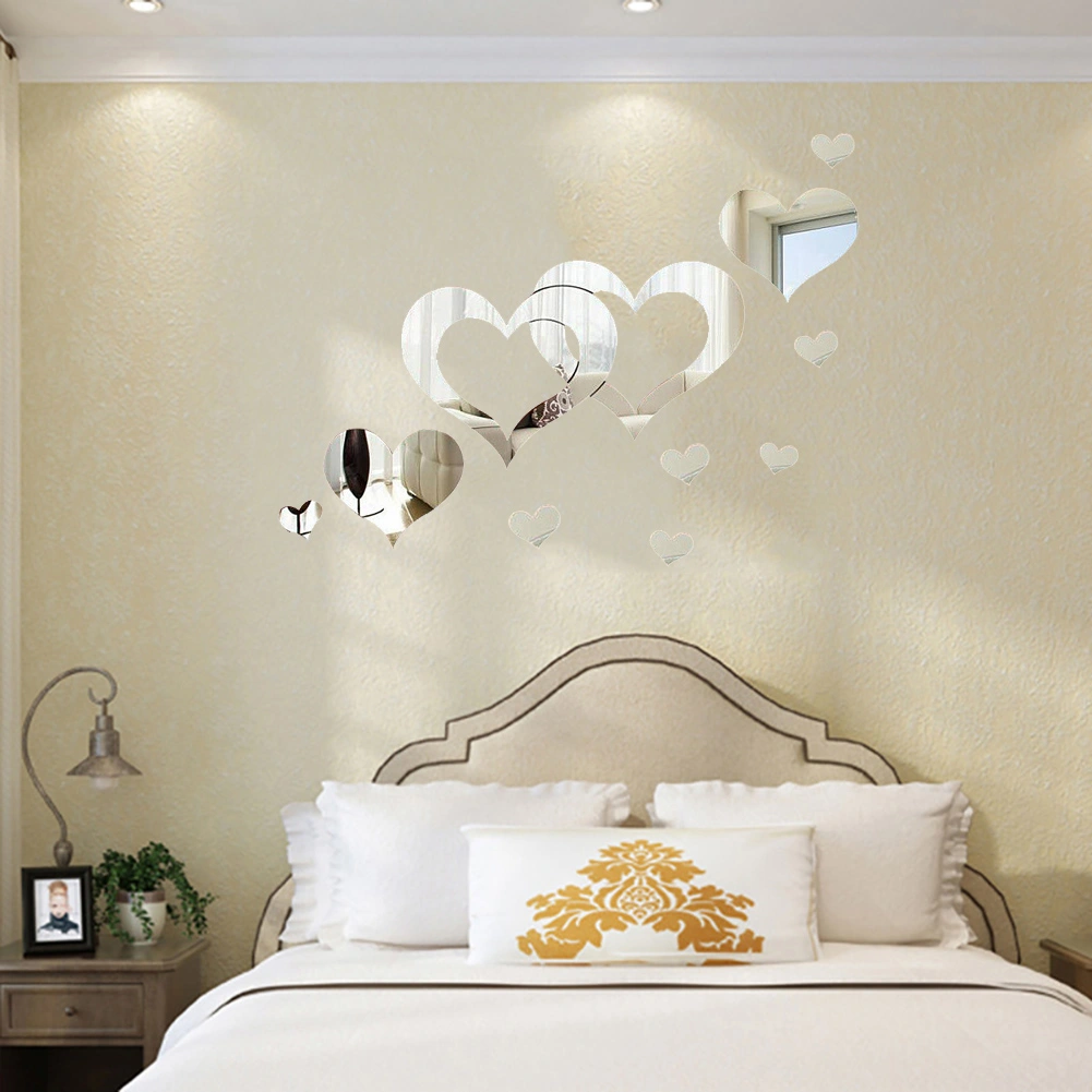 13Pcs/Set Fashion Heart Shape DIY Acrylic Mirror Wall Art Sticker Home Decor