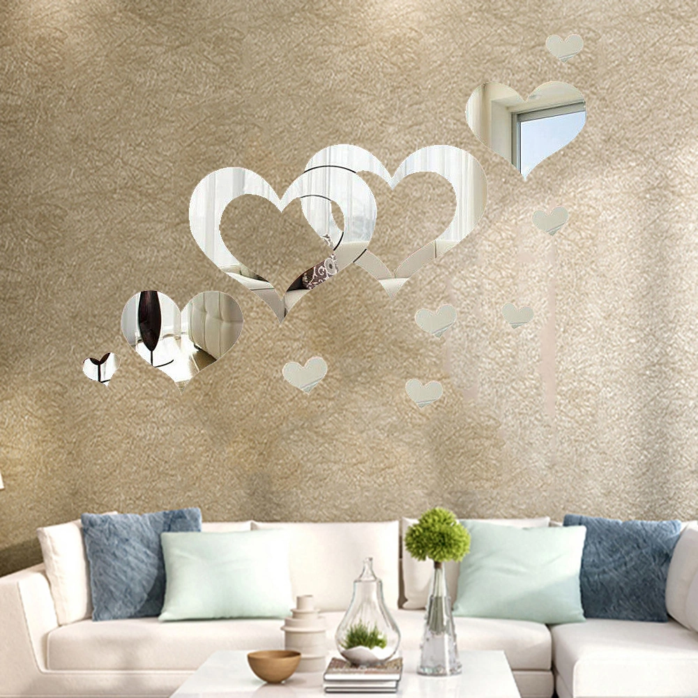 13Pcs/Set Fashion Heart Shape DIY Acrylic Mirror Wall Art Sticker Home Decor