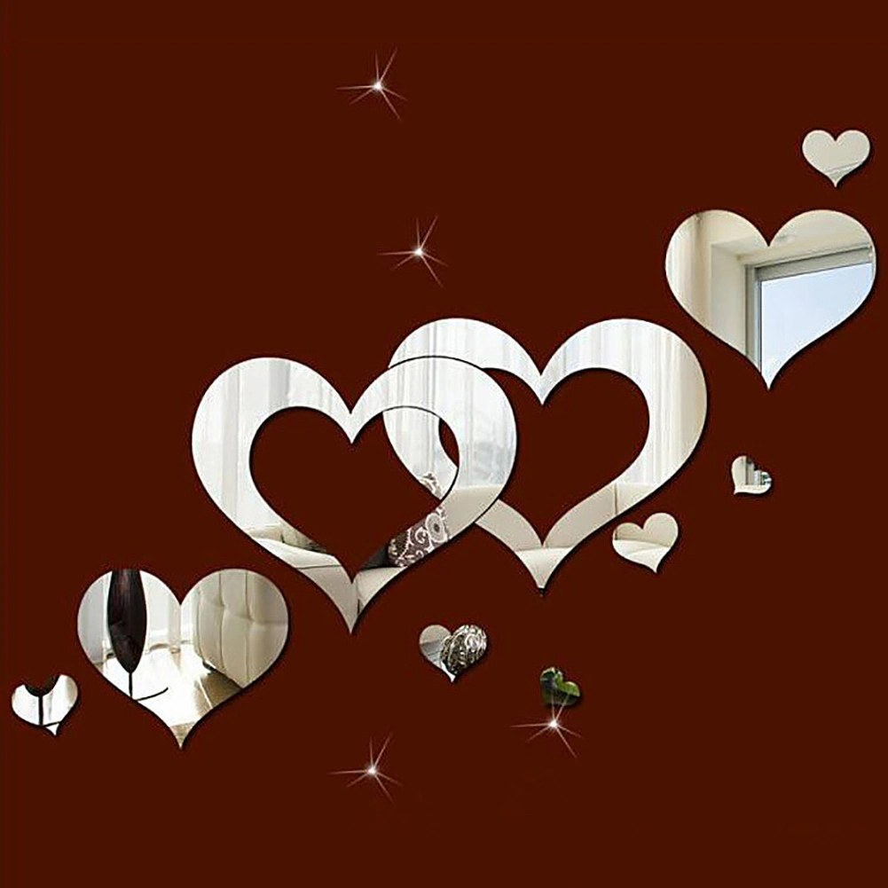 13Pcs/Set Fashion Heart Shape DIY Acrylic Mirror Wall Art Sticker Home Decor