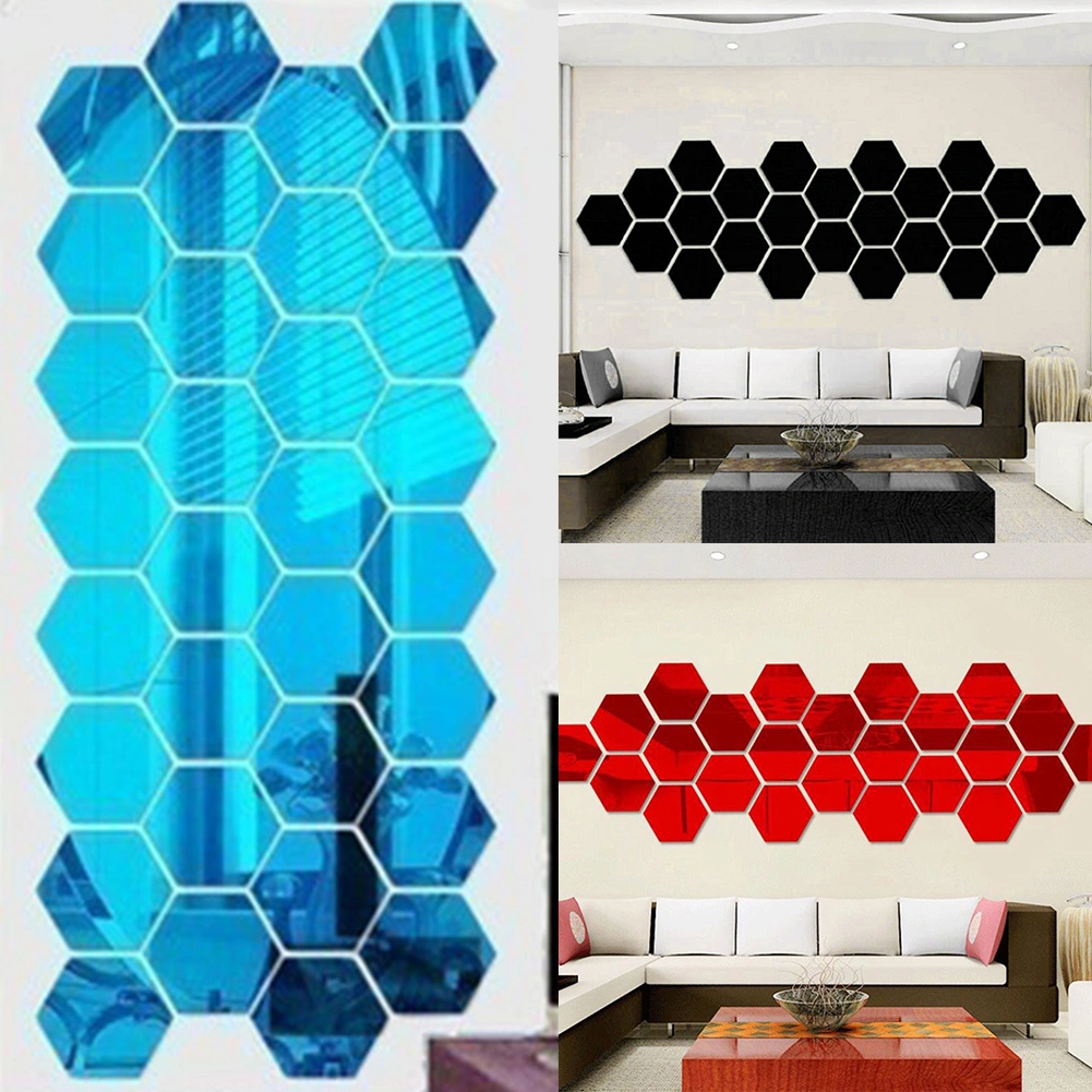 12Pcs Geometric Hexagon 3D Mirror Effect Wall Stickers DIY Home Decorations