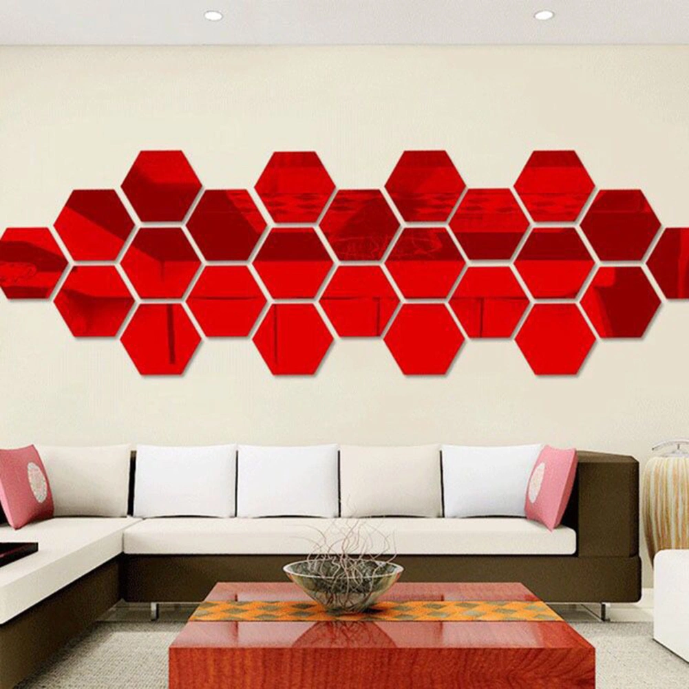 12Pcs Geometric Hexagon 3D Mirror Effect Wall Stickers DIY Home Decorations