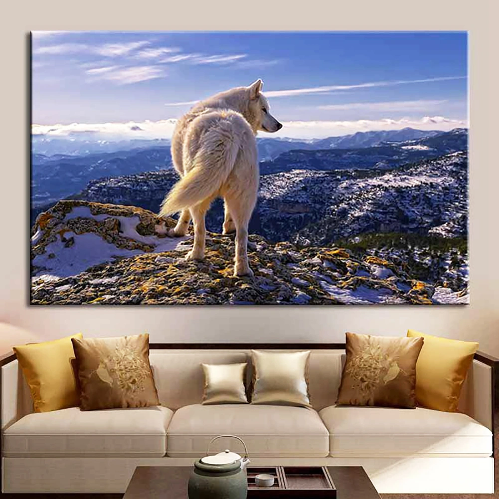 Mountain Wolf Unframed Canvas Painting Living Room Wall Picture Poster Decor