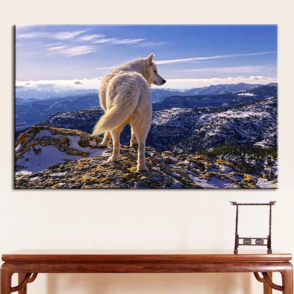 Mountain Wolf Unframed Canvas Painting Living Room Wall Picture Poster Decor