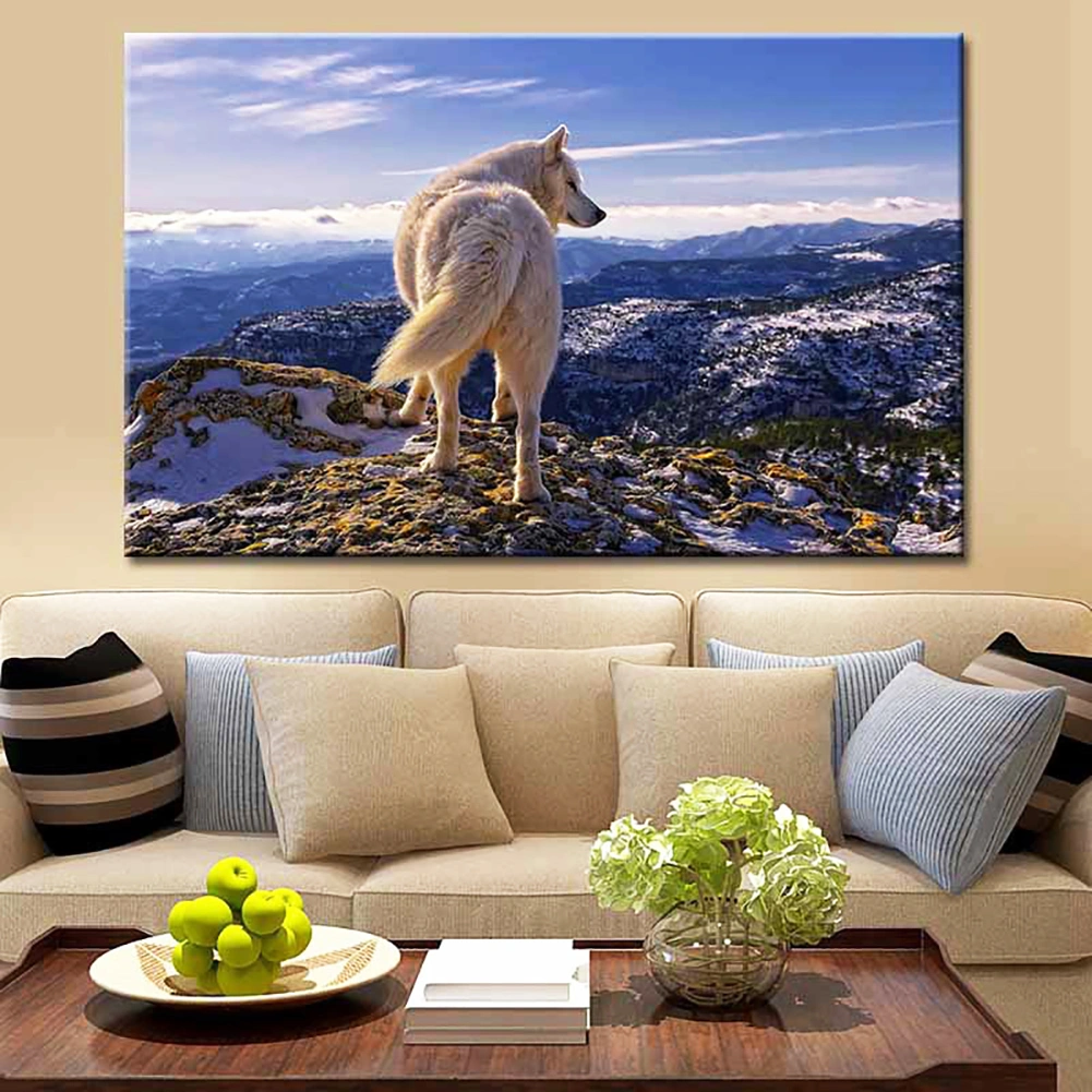 Mountain Wolf Unframed Canvas Painting Living Room Wall Picture Poster Decor