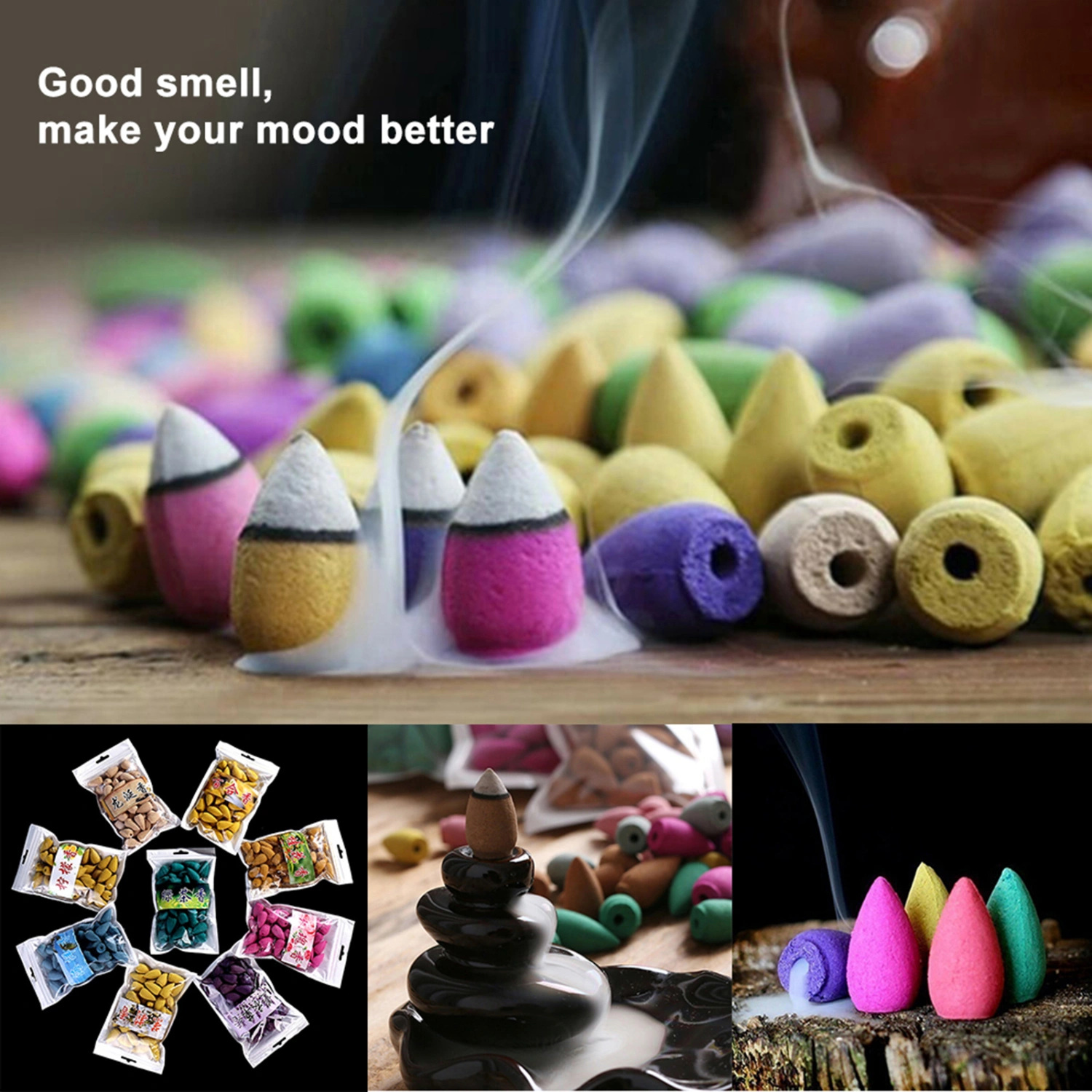 45Pcs/Set Incense Cone Natural Back-flow Cone Shape Tiny Tower Incense for Spa