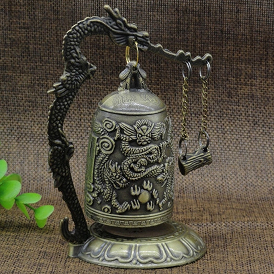 Lock Dragon Carved Buddhist Good Luck Bell Geomantic for Meditation Altar