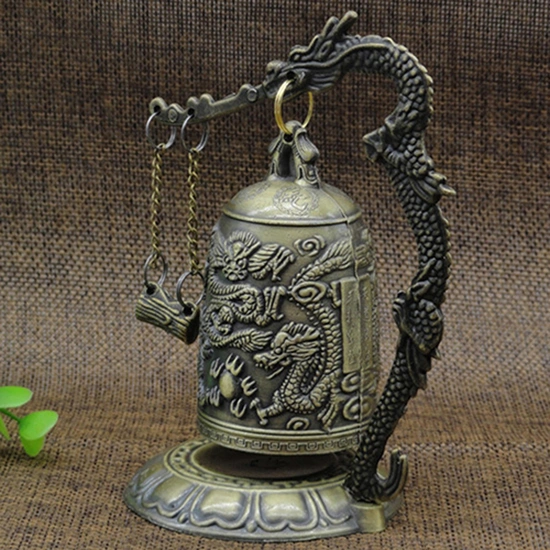 Lock Dragon Carved Buddhist Good Luck Bell Geomantic for Meditation Altar