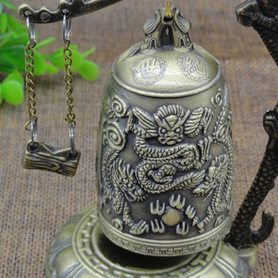Lock Dragon Carved Buddhist Good Luck Bell Geomantic for Meditation Altar