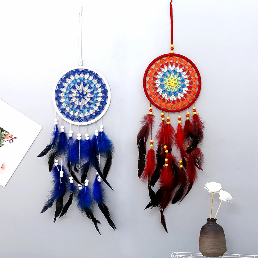 Colorful Dreamcatcher Wooden Beads Feather Pendant Home Wall Hanging Ornament