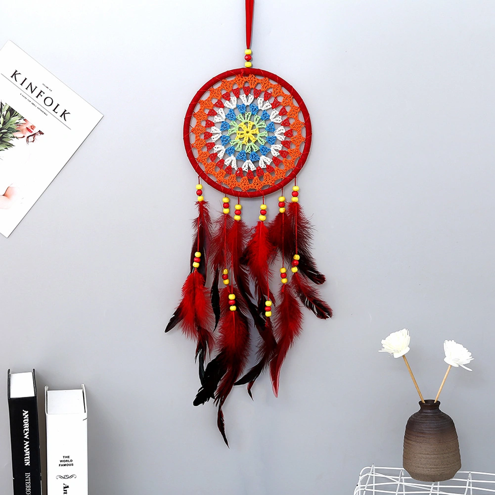 Colorful Dreamcatcher Wooden Beads Feather Pendant Home Wall Hanging Ornament