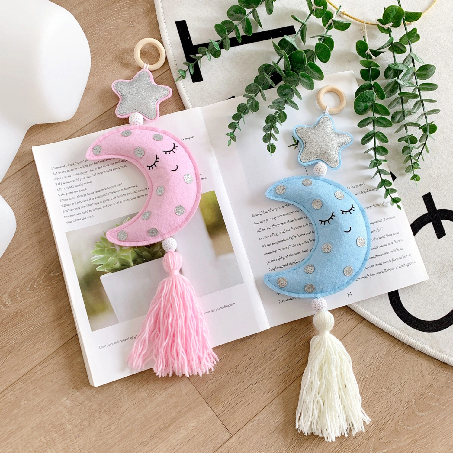 Macrame Ornament Nordic Style Glittering Bright Color Star Moon Wall Hanging Decor Stroller Baby Toy