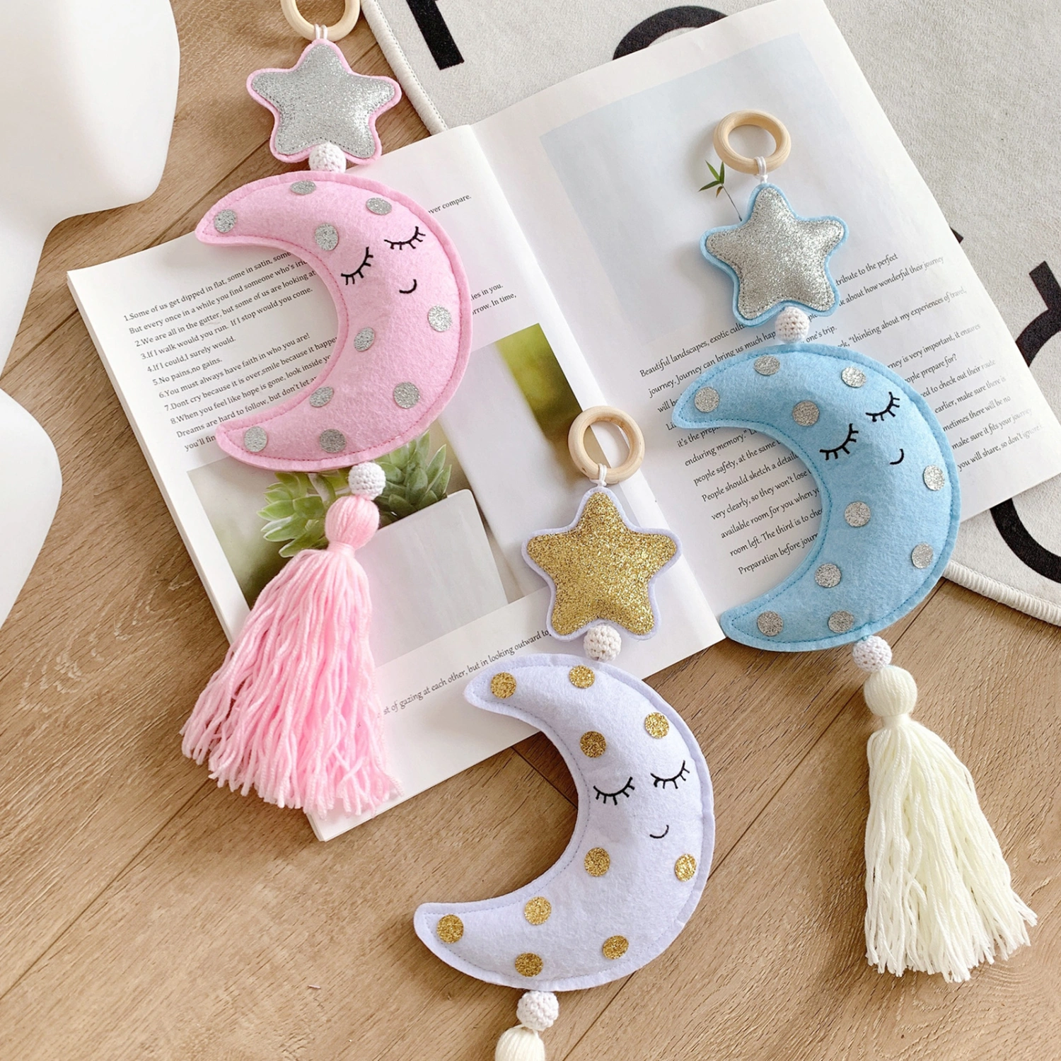 Macrame Ornament Nordic Style Glittering Bright Color Star Moon Wall Hanging Decor Stroller Baby Toy