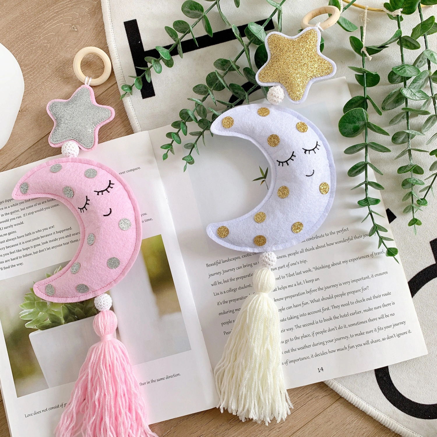 Macrame Ornament Nordic Style Glittering Bright Color Star Moon Wall Hanging Decor Stroller Baby Toy
