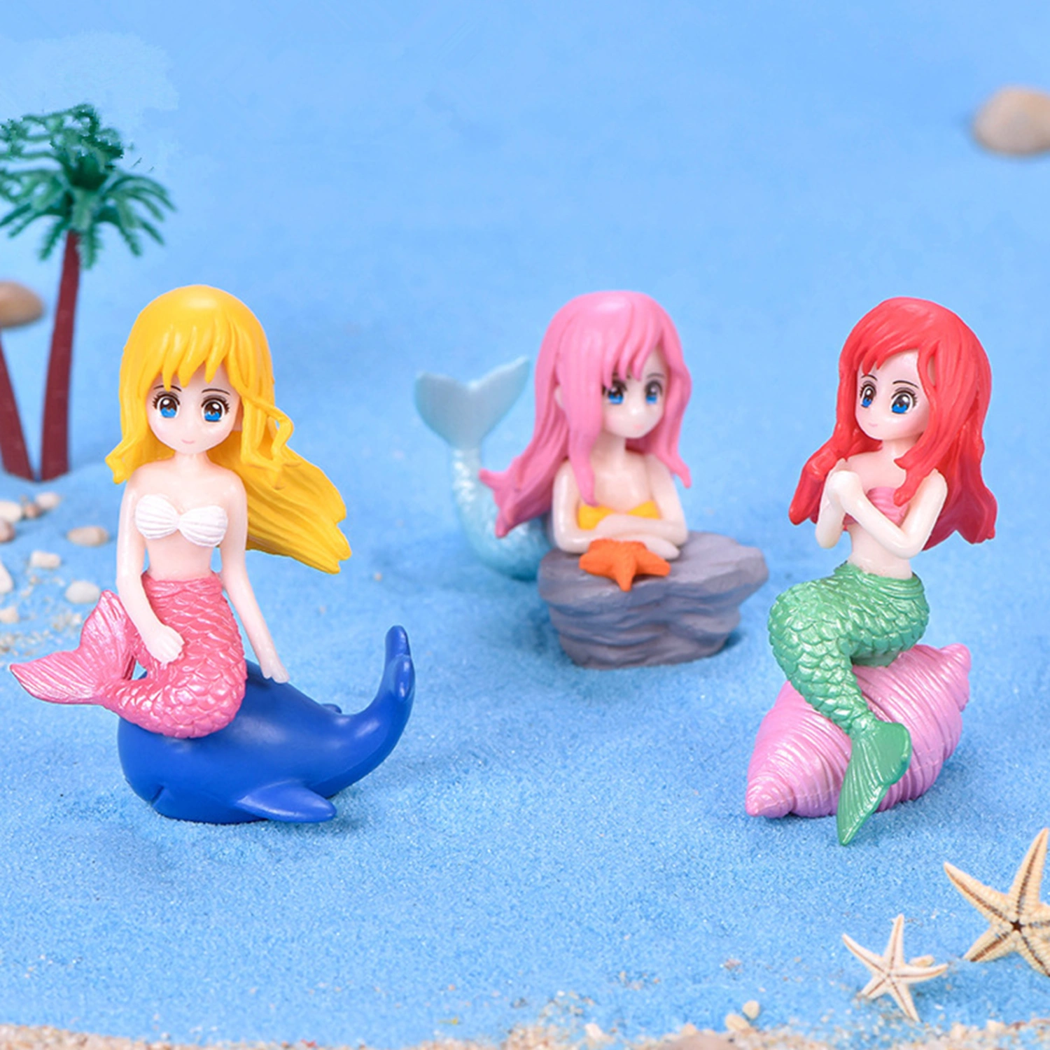 4Pcs Mermaid Ornament Exquisite Decorative Keychain Accessories Micro Landscape DIY Mermaid Crafts Home Decor 