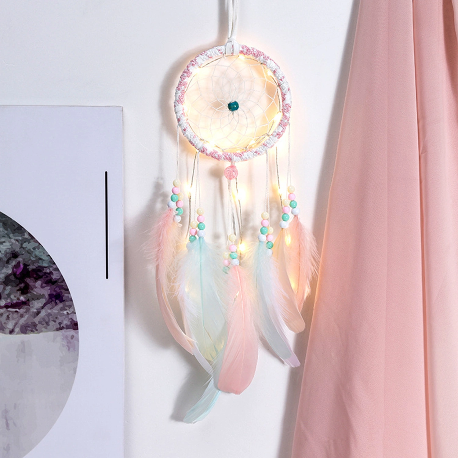 Dreamcatcher Grid Design LED Light Wall Pendant Hanging Dreamcatcher for Bedroom